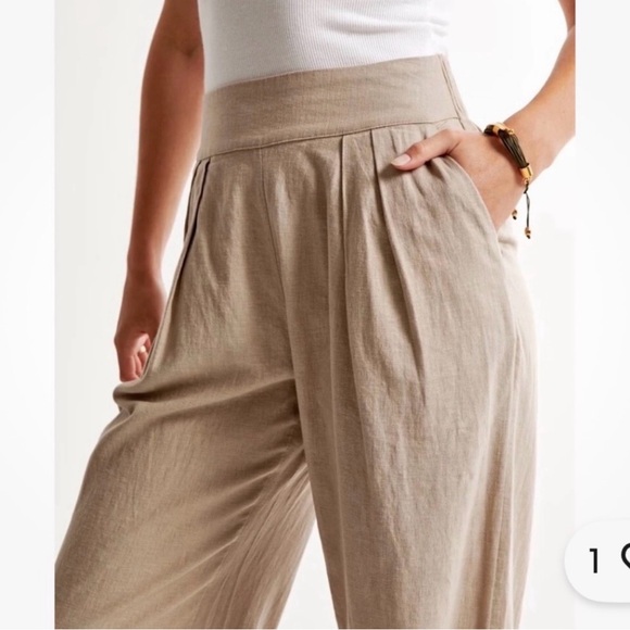 Abercrombie & Fitch Wide Leg Pleated Pants - Beige - Picture 5 of 9